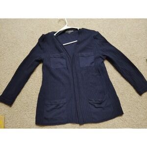 St John Basics Sz 6 Rich Knit Black Ribbed Long Sweater Jacket Read Description